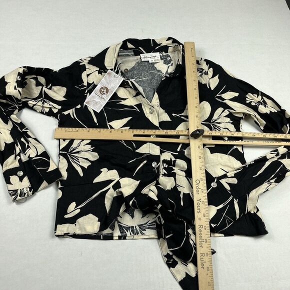 Panama Jack Linen Blend Button Shirt Floral Cropped Long Sleeve Top XS NEW - Picture 5 of 10